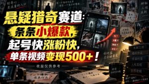 悬疑猎奇赛道：条条小爆款，起号快涨粉快，单条视频变现500+！收益仅供参考-副业资源站
