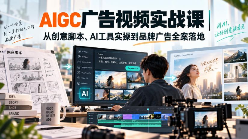 AIGC广告视频实战课｜从创意脚本、AI工具实操到品牌广告全案落地-副业资源站