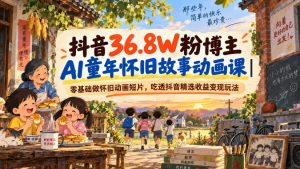抖音36.8W粉博主AI童年怀旧故事动画课｜零基础做怀旧动画短片，吃透抖音精选收益变现玩法-副业资源站