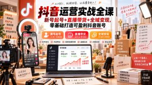 抖音运营实战全课｜新号起号+直播带货+全域变现，零基础打造可盈利抖音账号-副业资源站
