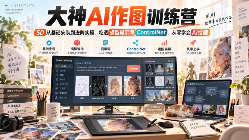 大神AI作图训练营，SD从基础安装到进阶实操，吃透模型提示词ControlNet，从零学会AI绘画-副业资源站