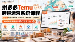 Temu跨境拼多多运营系统课程，零基础学会店铺搭建、风险评估、爆款选品、店铺管理，吃透跨境店铺日常核心运营工作-副业资源站