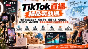 TikTok直播精品实战课，详解平台生态红利、设备筹备、流量权重、对标拆解、起号打标、GMV提升，零基础精通海外直播带货全链路-副业资源站