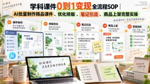 学科课件0到1变现全流程SOP｜AI批量制作精品课件、优化排版、笔记引流、商品上架完整实操​-副业资源站