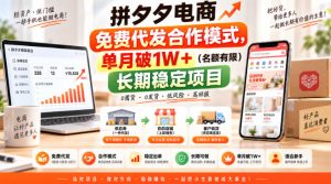 拼夕夕电商免费代发合作模式，单月破1W＋（名额有限）长期稳定项目【揭秘】-副业资源站