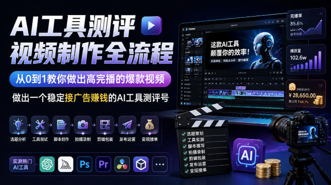 AI工具测评视频制作全流程，从0到1教你做出高完播的爆款视频，做出一个稳定接广告賺钱的AI工具测评号-副业资源站