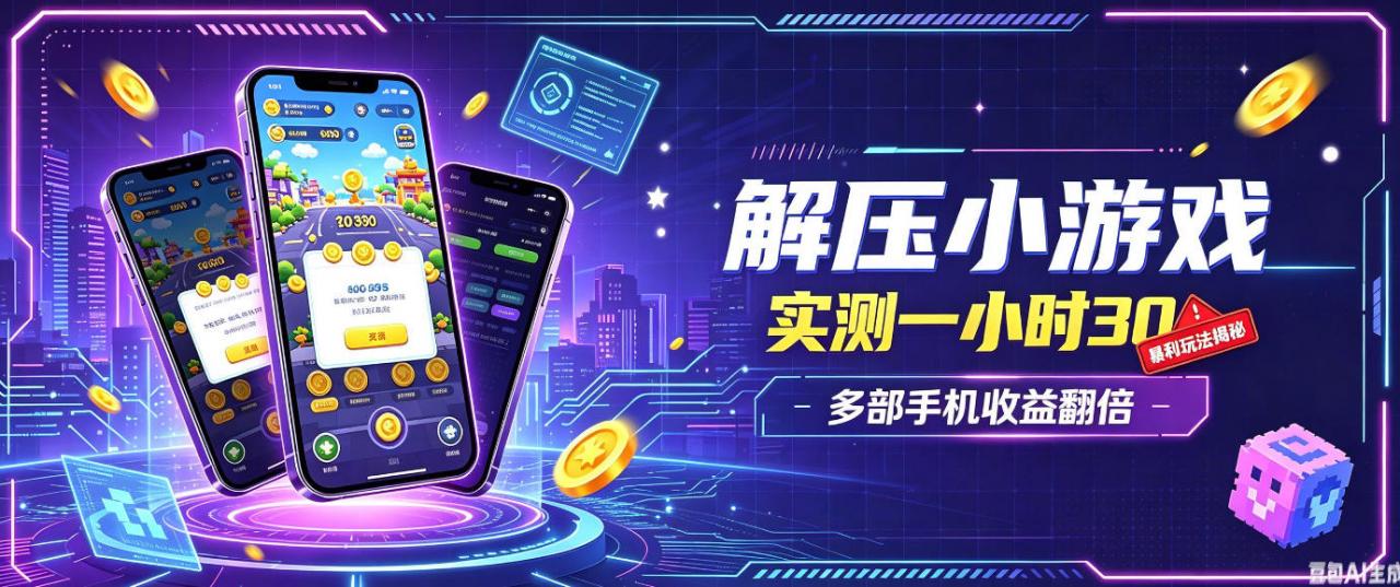 小游戏全流程玩法，实测一小时搞30，简单无脑解压，当天做当天就能看到进账，直接冲就行【揭秘】-副业资源站