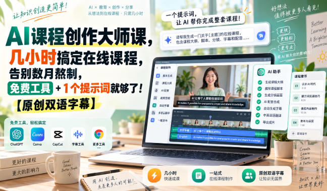 AI课程创作大师课，几小时搞定在线课程，告别数月熬制，免费工具+1个提示词就够了！【原创双语字幕】-副业资源站