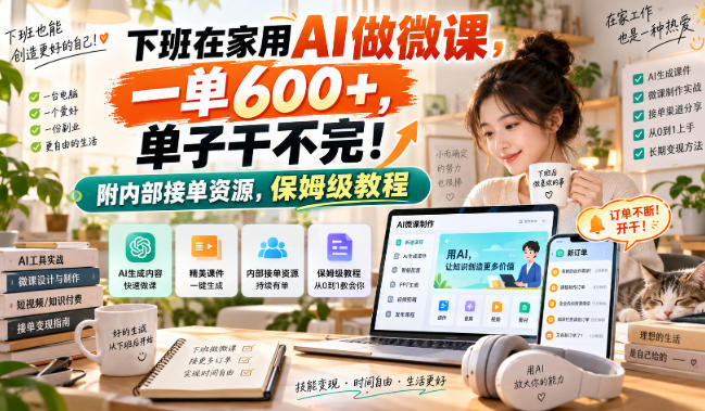 下班在家用AI做微课，一单600+，单子干不完！附内部接单资源，保姆级教程【揭秘】-副业资源站