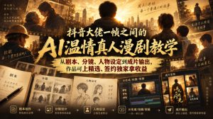 抖音大佬一帧之间的AI温情真人漫剧教学，从剧本、分镜、人物设定到成片输出，作品可上精选、签约独家拿收益-副业资源站