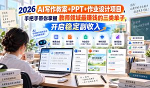 2026 AI写作教案+PPT+作业设计项目，手把手带你掌握教师领域最賺钱的三类单子，开启稳定副收入-副业资源站