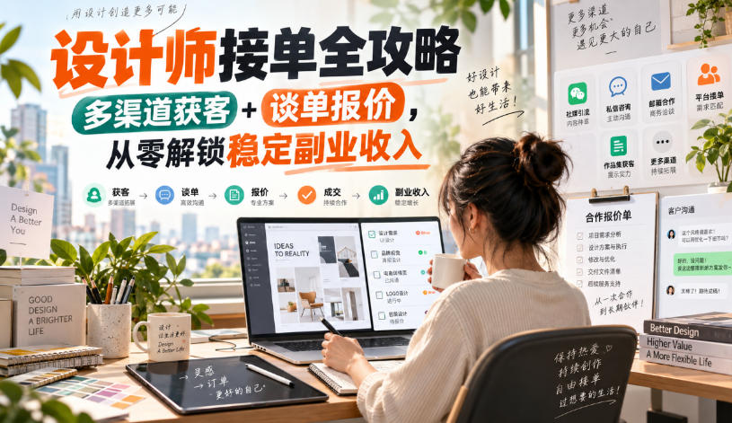 设计师接单全攻略-无水印，多渠道获客+谈单报价，从零解锁稳定副业收入-副业资源站