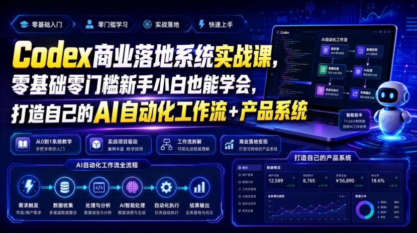 Codex商业落地系统实战课，零基础零门槛新手小白也能学会，打造自己的AI自动化工作流+产品系统（更新）-副业资源站
