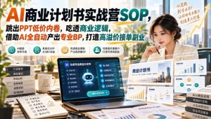 【无水印】AI商业计划书实战营SOP,跳出PPT低价内卷,吃透商业逻辑,借助AI全自动产出专业BP,打造高溢价接单副业-副业资源站