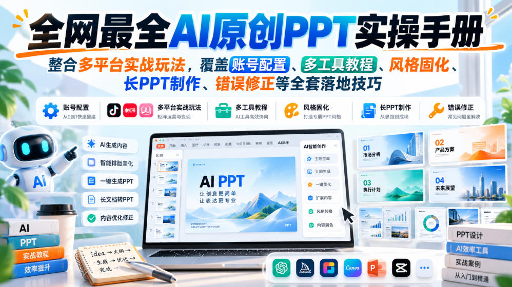 全网最全AI原创PPT实操手册，整合多平台实战玩法，覆盖账号配置、多工具教程、风格固化、长PPT制作、错误修正等全套落地技巧-副业资源站