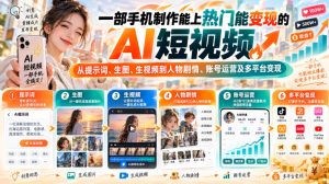 【无水印】一部手机制作能上热门能变现的AI短视频,从提示词、生图、生视频到人物剧情、账号运营及多平台变现-副业资源站