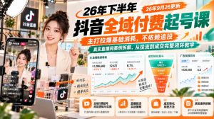 26年下半年抖音全域付费起号课26年9月26更新，主打拉爆基础消耗，不依赖追投，真实直播间案例拆解，从投流到成交完整闭环教学-副业资源站
