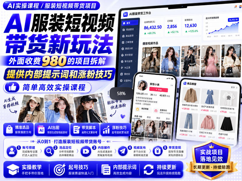 外面收费980AI快手带货系统课程，内部课程首次外放，操作简单高效，一分钟一条爆款视频-副业资源站