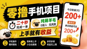 零撸手机项目，二十秒完成一单，纯薅羊毛，上手就有收益，勤快点单日收益可达200+【揭秘】-副业资源站