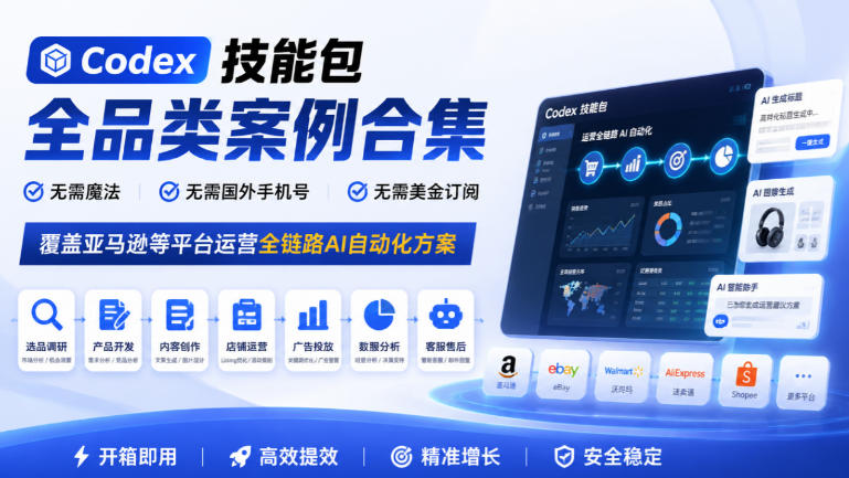 Codex技能包全品类案例合集，无需魔法、无需国外手机号、无需美金订阅，覆盖亚马逊等平台运营全链路AI自动化方案-副业资源站