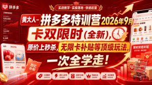 黄大人-拼多多特训营2026年9月，卡双限时(全新)，原价上秒杀，无限卡补贴等顶级玩法，一次全学走!（更新0913）-副业资源站