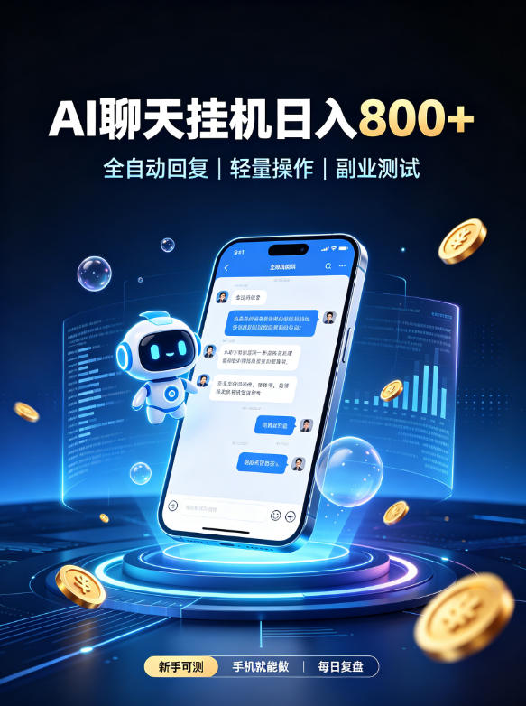AI聊天挂G项目，日入800➕，全自动操作，适用个人副业，支持工作室矩阵操作【揭秘】-副业资源站