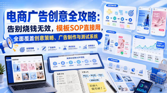 电商广告创意全攻略：告别烧钱无效，模板SOP直接用，全面覆盖创意策略、广告制作与测试系统【原创双语字幕】-副业资源站