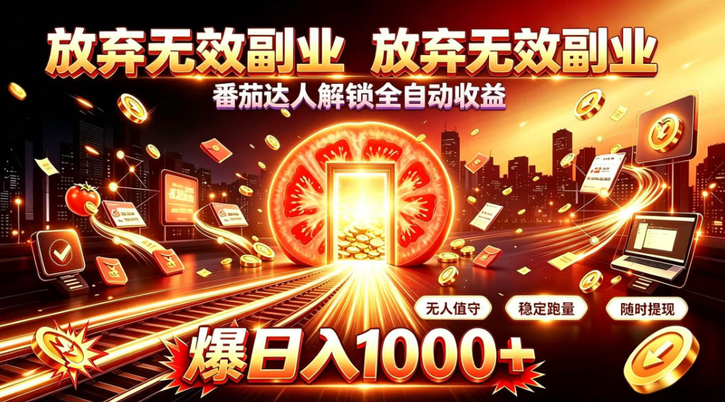 放弃无效副业，番茄达人解锁全自动收益，日入1k+，门槛最低的线上轻资产项目【揭秘】-副业资源站