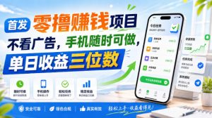 首发零撸賺钱项目，不看广告，手机随时可做，单日收益三位数【揭秘】-副业资源站