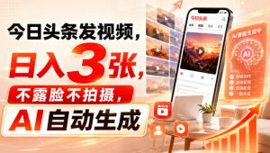 今日头条发视频，日入3张，不露脸不拍摄，AI自动生成-副业资源站