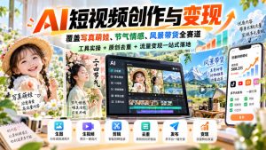 AI短视频创作与变现，覆盖写真萌娃、节气情感、风景带货全赛道，工具实操+原创去重+流量变现一站式落地-副业资源站