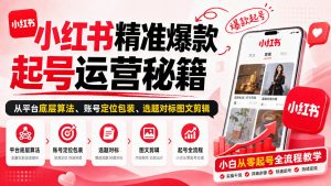 小红书精准爆款起号运营秘籍,从平台底层算法、账号定位包装、选题对标图文剪辑,小白从零起号全流程-副业资源站