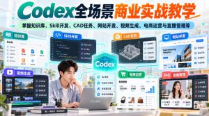 【无水印】Codex全场景商业实战教学，掌握知识库、Skill开发、CAD任务、网站开发、视频生成、电商运营与直播管理等-副业资源站