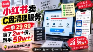 小红书卖C盘清理服务，一单29.99，卖了2w+份，技术也是虚拟产品-副业资源站