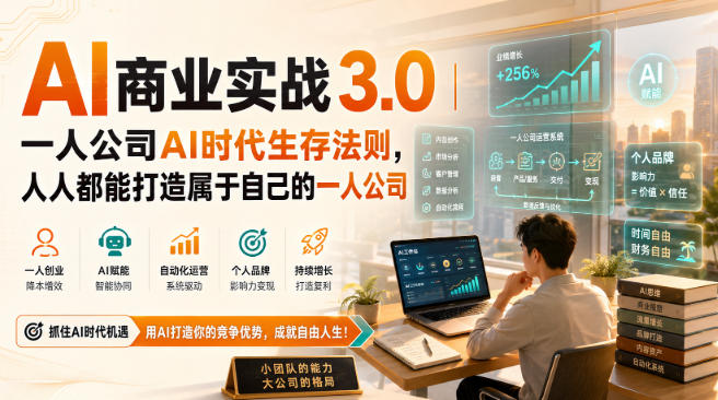 AI商业实战3.0｜一人公司AI时代生存法则，人人都能打造属于自己的一人公司-副业资源站