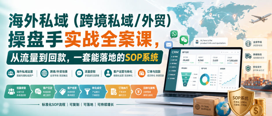 海外私域（跨境私域/外贸）操盘手实战全案课，从流量到回款，一套能落地的SOP系统-副业资源站