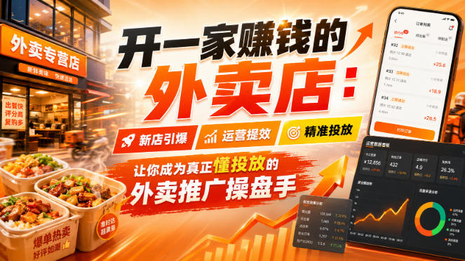 开一家賺钱的外卖店：新店引爆·运营提效·精准投放，让你成为真正懂投放的外卖推广操盘手-副业资源站