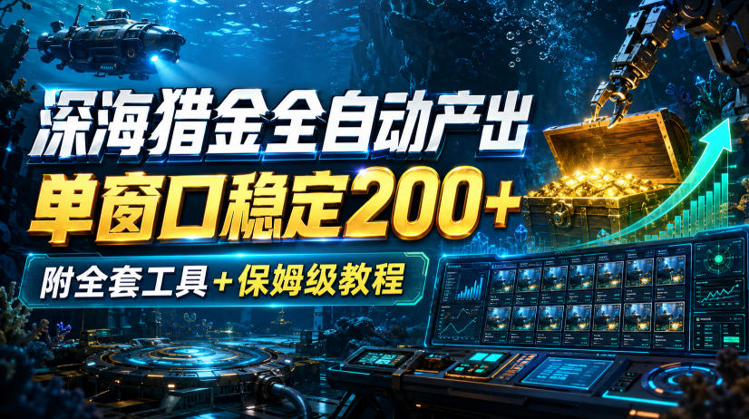 深海猎金全自动产出，单窗口稳定200+，附全套工具+保姆级教程【揭秘】-副业资源站