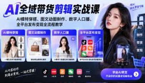 AI全域带货剪辑实战课｜AI模特穿搭、图文动图制作、数字人口播、全平台发布变现全流程教学-副业资源站
