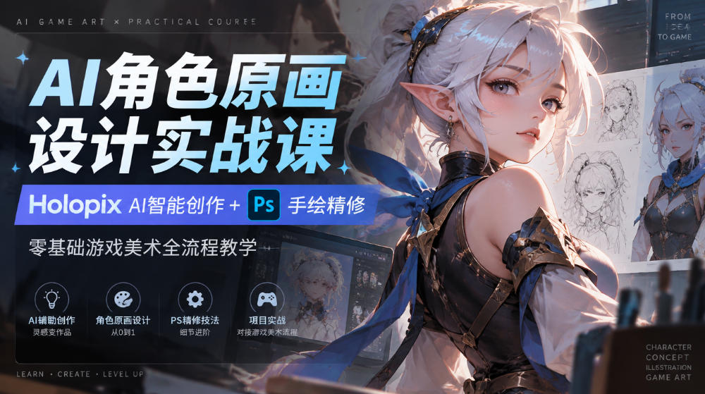 AI角色原画设计实战课｜Holopix AI智能创作+PS手绘精修，零基础游戏美术全流程教学-副业资源站