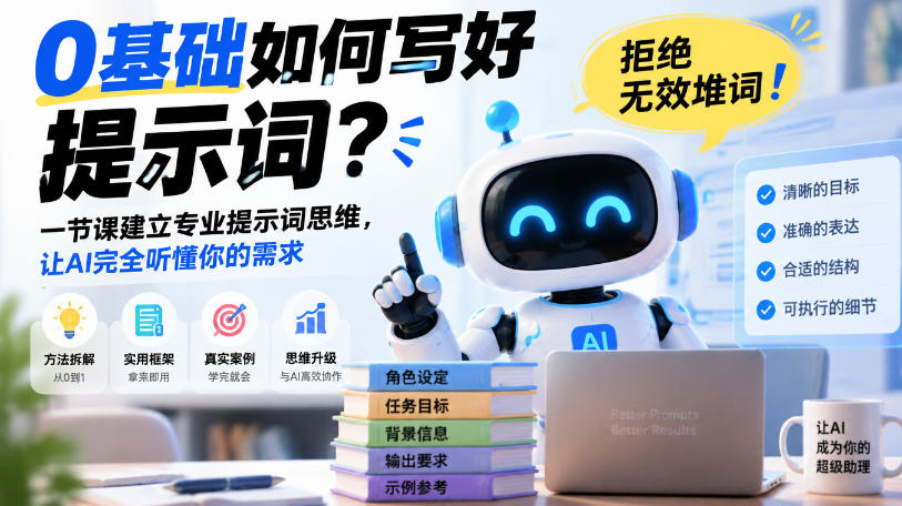 0基础如何写好提示词，拒绝无效堆词！一节课建立专业提示词思维，让AI完全听懂你的需求-副业资源站
