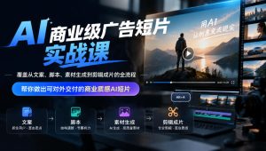 AI商业级广告短片实战课，覆盖从文案、脚本、素材生成到剪辑成片的全流程，帮你做出可对外交付的商业质感AI短片-副业资源站