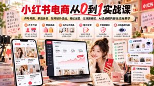 小红书电商从0到1实战课|养号开店、单店多品、站内站外选品、笔记运营、无货源避坑、AI选品做内容全流程教学-副业资源站