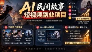 AI民间故事短视频副业项目，多平台流量分成，三视图分镜实操，精选计划放大副业收益-副业资源站