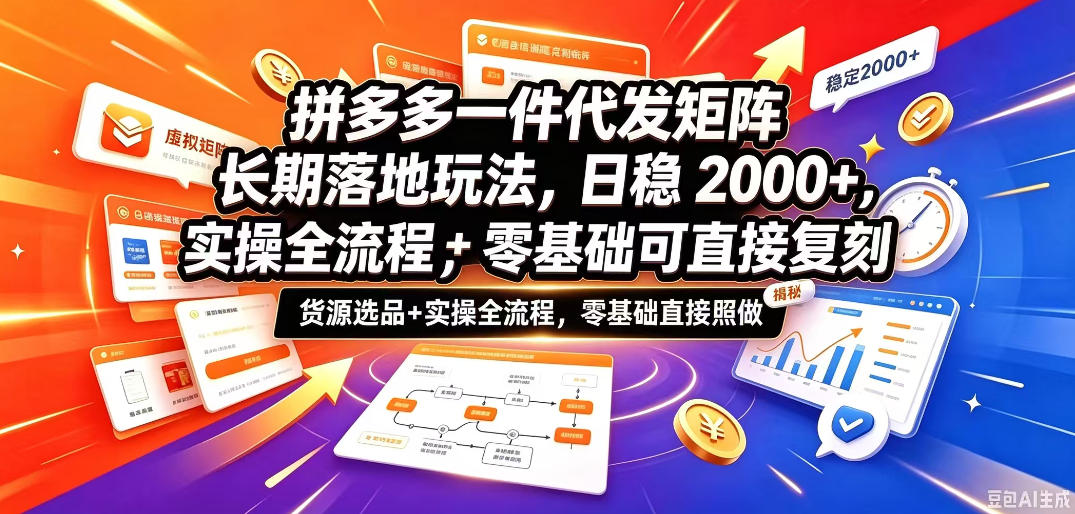 拼多多一件代发矩阵长期落地玩法，日稳入2k+，选品货源+实操全流程，零基础可直接复刻【拆解】-副业资源站