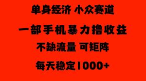 26年暴力单身经济，稳定日入500-1k，不缺流量，流量极大，冷门小众赛道，门槛低小白轻松上手【揭秘】-副业资源站