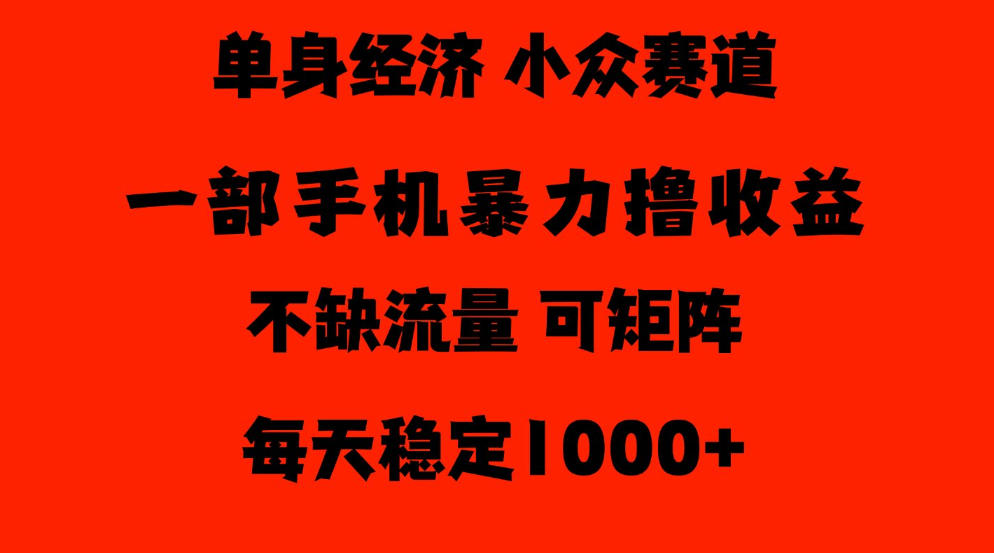 26年暴力单身经济，稳定日入500-1k，不缺流量，流量极大，冷门小众赛道，门槛低小白轻松上手【揭秘】-副业资源站