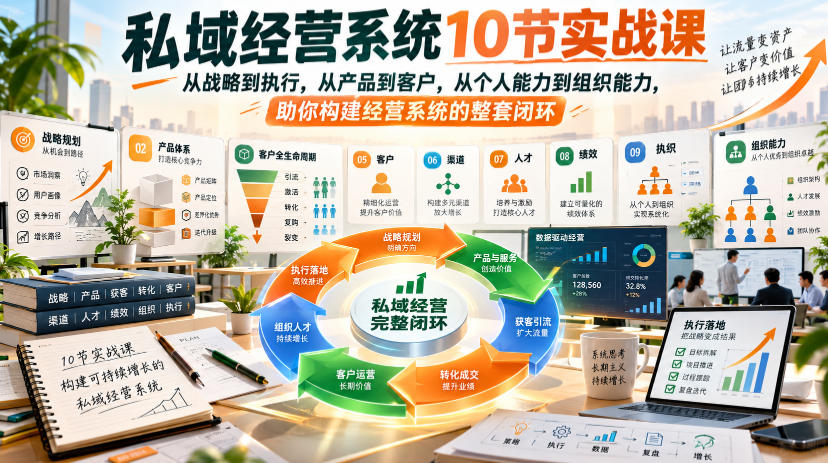 私域经营系统10节实战课，从战略到执行，从产品到客户，从个人能力到组织能力，助你构建经营系统的整套闭环-副业资源站