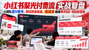 小红书聚光付费流实战复盘｜小团队蓝V账号，测试放量复盘，低成本跑通单月50‑100W营收【文档】-副业资源站