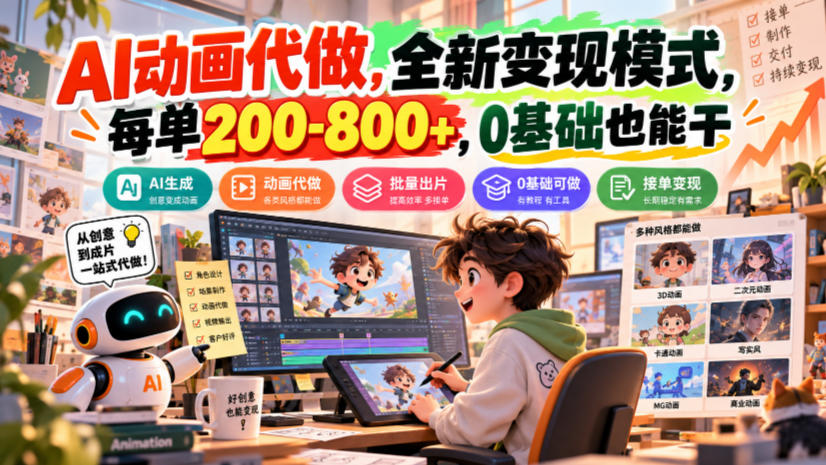 AI动画代做，全新变现模式，每单200-800+，0基础也能干【揭秘】-副业资源站